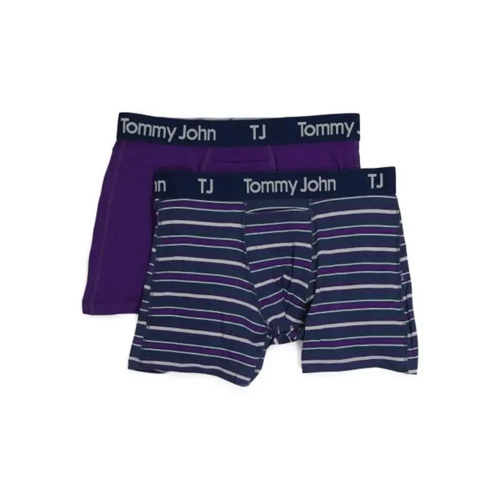NWT Tommy John 2-Pack Boxer Briefs Cotton Stretch Blue Purple Striped Men's XXL